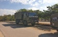 military truck parked in parking Playa del Prat de Llobregat in Barcelona, Ã¢â¬â¹Ã¢â¬â¹Spain.